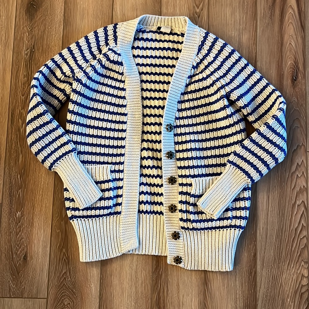 J. Crew blue striped oversized cardigan sweater XS